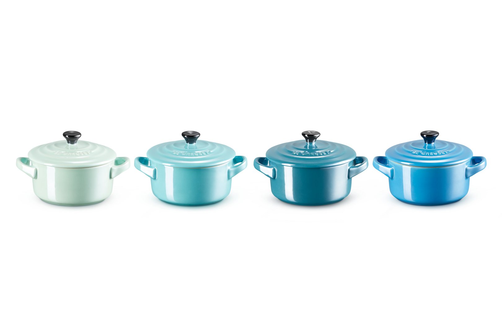 Le Creuset 4er-Set Mini Cocottes Metallics Blau-Grün aus Steinzeug