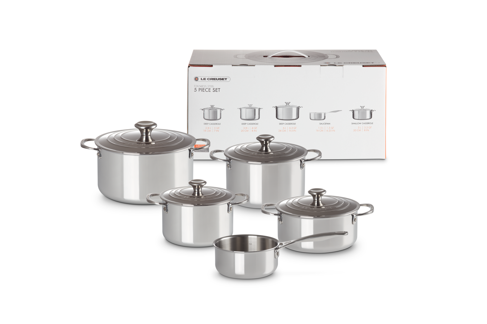 Le Creuset 5-teiliges Topfset aus 3-ply PLUS Edelstahl