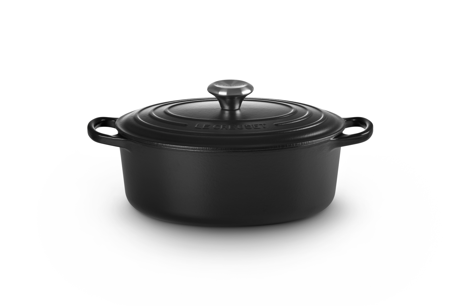 Le Creuset Ovaler Bräter mit schwarzer Innenemaille aus Gusseisen